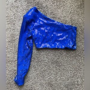 Zara one shoulder blue sequin top size M